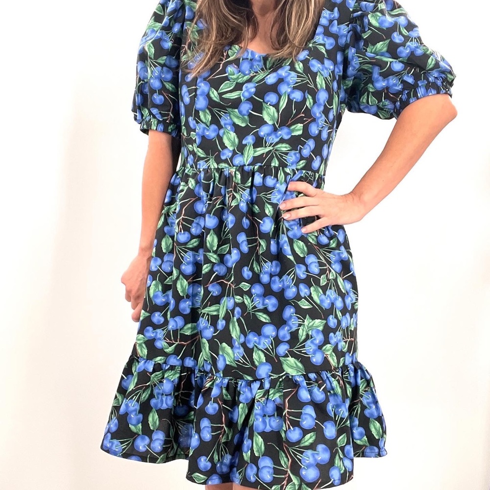 English Factory Blueberry Puff Sleeve Dress Xs-Large - Picture 4 of 5